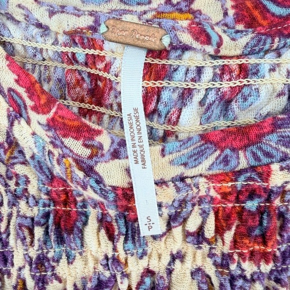 Free People Ruffled Up Printed Smocked Boho Top Linen Blend S - Picture 12 of 12